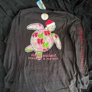 Simply Southern Black Long Sleeve Tee with Christmas Sea Turtle
